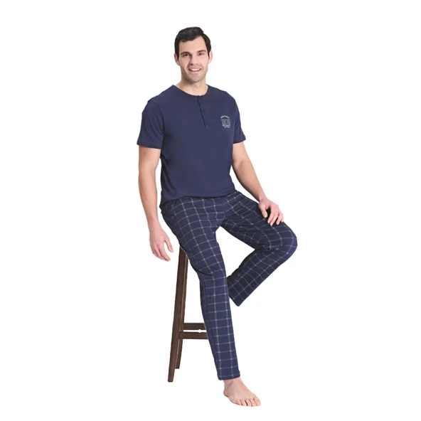 Over Sleep 1753 Erkek Kısa Kol Uzun Alt Yazlık Pijama Takım ürün görseli