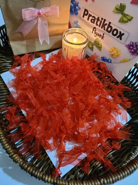 Pratikbox Mini Fiyonk / Tül 1cm'lik / Hediyelik / Süsleme / Kırmızı Renk / 50 Adet ürün görseli 1