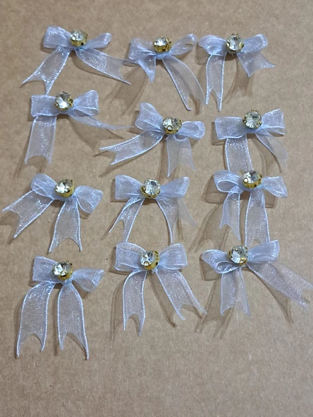 Pratikbox Mini Fiyonk / Altın Tek Taşlı / Tül 1cm'lik / Hediyelik / Süsleme / Mavi Renk / 50 Adet - Resim 2