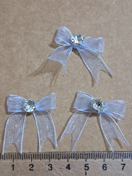 Pratikbox Mini Fiyonk / Gümüş Tek Taşlı / Tül 1cm'lik / Hediyelik / Süsleme / Mavi Renk / 50 Adet - Resim 4