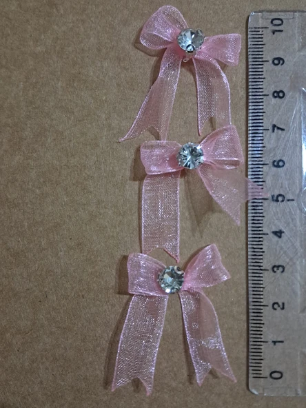 Pratikbox Mini Fiyonk / Gümüş Tek Taşlı / Tül 1cm'lik / Hediyelik / Süsleme / PEMBE Renk / 50 Adet - Resim 3