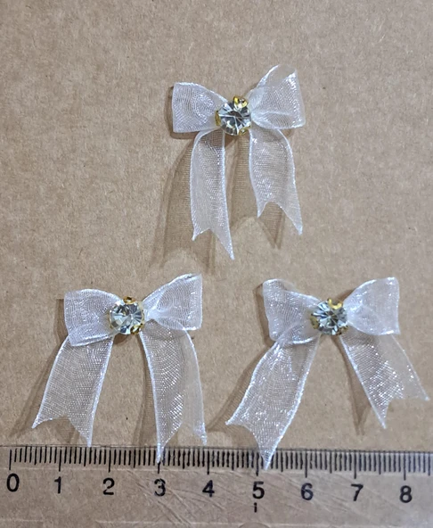 Pratikbox Mini Fiyonk / Altın Tek Taşlı / Tül 1cm'lik / Hediyelik / Süsleme / Beyaz Renk / 50 Adet - Resim 2