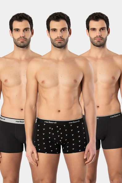 Cacharel Erkek Desenli Likralı Boxer 3'lü Paket 1339/Siyah 1 ürün görseli