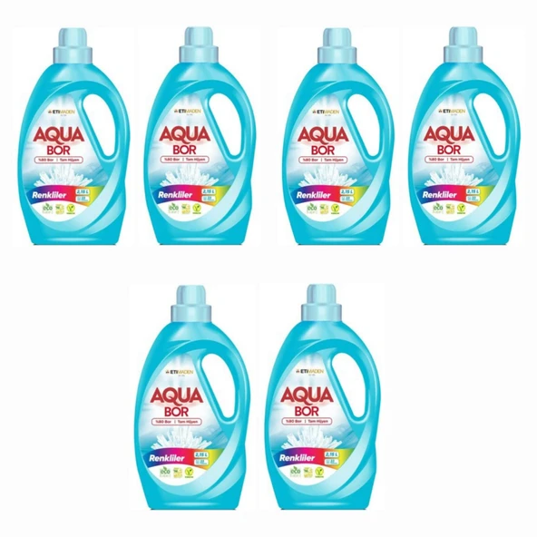 AQUABOR SIVI ÇAMAŞIR DETERJANI  RENKLİLER İÇİN 6 ADET  165  YIKAMA DOĞAL MİNERALLİ ürün görseli 1