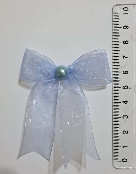 Pratikbox Fiyonk / Tül 2cm'lik / Hediyelik / Süsleme / Mavi Renk/Yarım İnci Boncuklu / 50 Adet - Resim 3