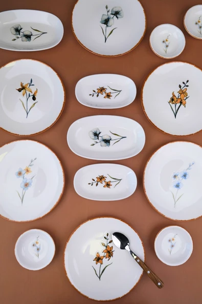 Tabak Evi Porselen Azelya Kahvaltı ve İkram Takımı 6 Kişilik 14 Parça - Resim 2