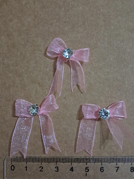 Pratikbox Mini Fiyonk / Gümüş Tek Taşlı / Tül 1cm'lik / Hediyelik / Süsleme / PEMBE Renk / 50 Adet ürün görseli 1