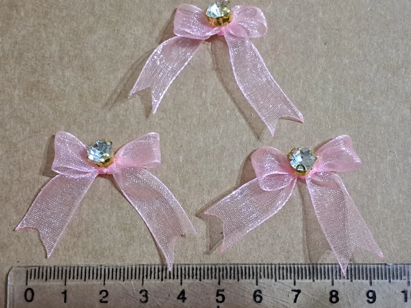 Pratikbox Mini Fiyonk / Altın Tek Taşlı / Tül 1cm'lik / Hediyelik / Süsleme / PEMBE Renk / 50 Adet - Resim 3