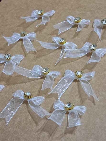 Pratikbox Mini Fiyonk / Altın Tek Taşlı / Tül 1cm'lik / Hediyelik / Süsleme / Beyaz Renk / 50 Adet - Resim 4