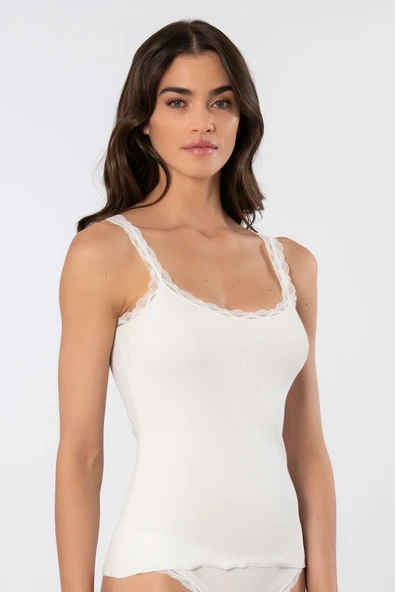 Türen Kadın Likralı Dantelli İp Askılı Kaşkorse 926/Ekru - Resim 2