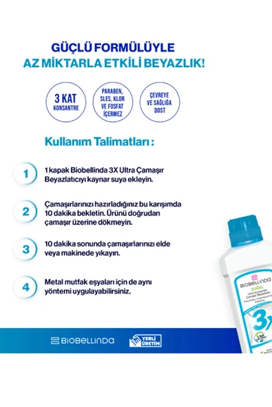 Biobellinda 3X Ultra Konsantre Çamaşır Beyazlatıcı 750 G x 2 Adet - Resim 4