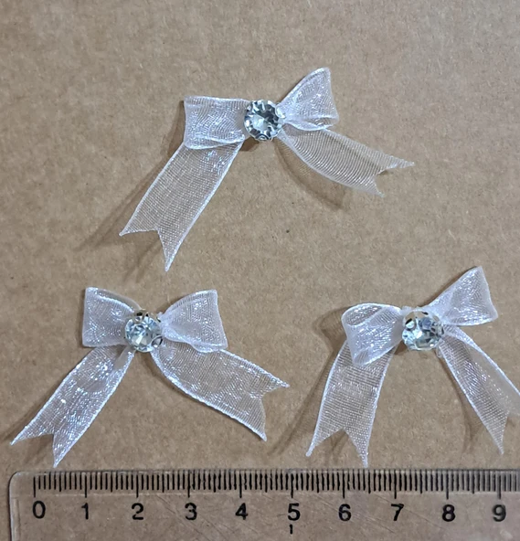 Pratikbox Mini Fiyonk / Gümüş Tek Taşlı / Tül 1cm'lik / Hediyelik / Süsleme / Beyaz Renk / 50 Adet - Resim 3