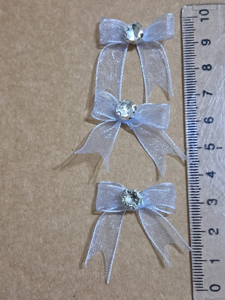 Pratikbox Mini Fiyonk / Gümüş Tek Taşlı / Tül 1cm'lik / Hediyelik / Süsleme / Mavi Renk / 50 Adet - Resim 3