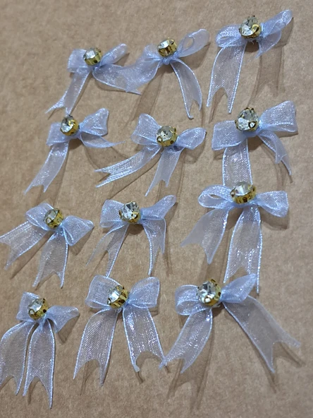 Pratikbox Mini Fiyonk / Altın Tek Taşlı / Tül 1cm'lik / Hediyelik / Süsleme / Mavi Renk / 50 Adet - Resim 4