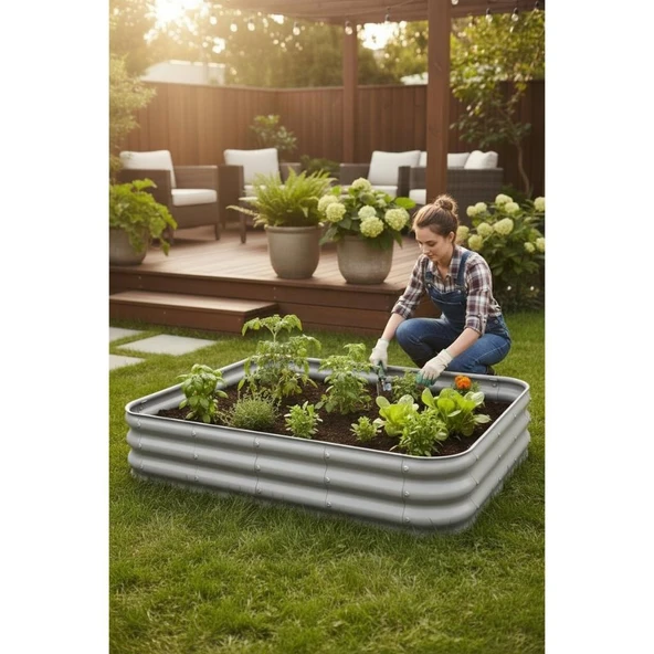 Modüler Yükseltilmiş Bahçe Yatağı Yükseltilmiş Sebze Yatağı No:9 (140X110) Gri ürün görseli