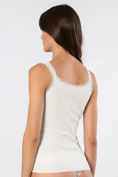 Türen Kadın Likralı Dantelli İp Askılı Kaşkorse 926/Ekru - Resim 4