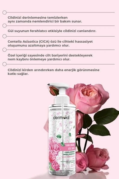 Dermokil %100 Doğal Gül Suyu Canlandırıcı Nemlendirici Yüz Temizleme Jeli - Resim 4