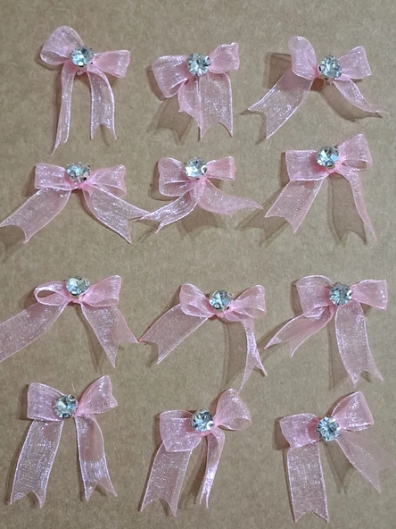 Pratikbox Mini Fiyonk / Gümüş Tek Taşlı / Tül 1cm'lik / Hediyelik / Süsleme / PEMBE Renk / 50 Adet - Resim 4