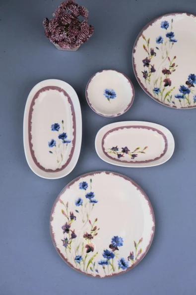 Tabak Evi Porselen Morden Kahvaltı ve İkram Takımı 6 Kişilik 14 Parça - Resim 4