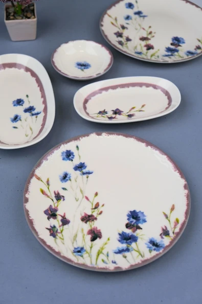 Tabak Evi Porselen Morden Kahvaltı ve İkram Takımı 6 Kişilik 14 Parça - Resim 3