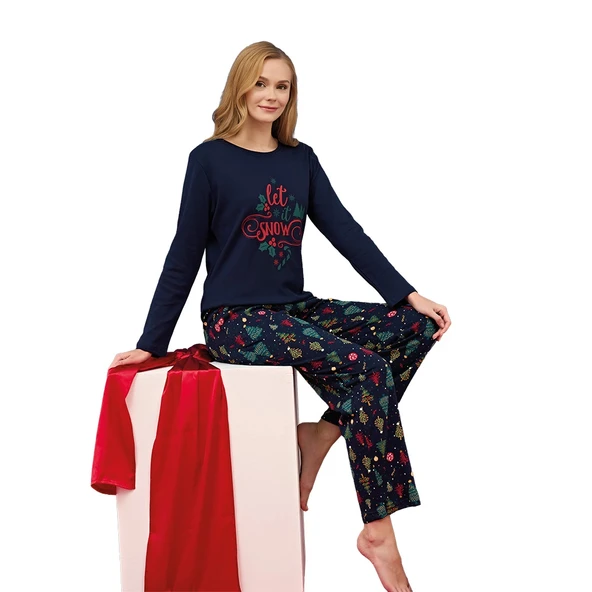 Over Sleep 3259 Kadın Yılbaşı Pijama Takımı ürün görseli 1