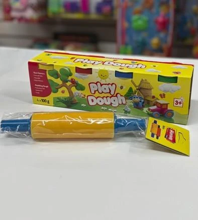 4'lü Çok Renkli Oyun Hamuru ve Merdanesi Oyun Seti - Resim 3