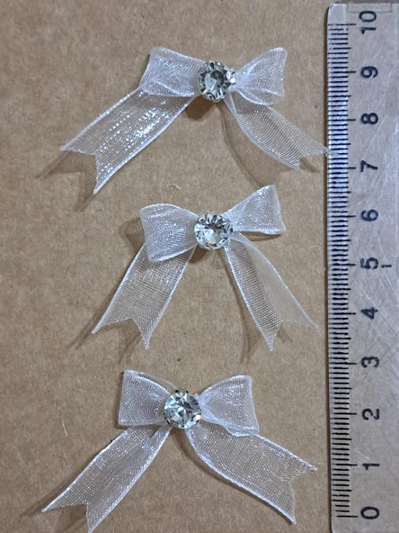 Pratikbox Mini Fiyonk / Gümüş Tek Taşlı / Tül 1cm'lik / Hediyelik / Süsleme / Beyaz Renk / 50 Adet - Resim 2