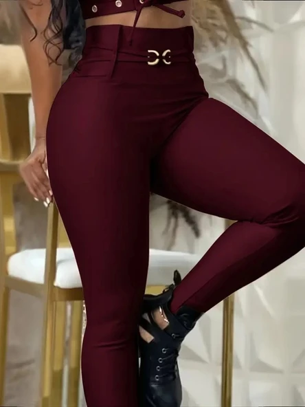 MDB Kadın Yüksek Bel Belden Toka Detaylı Dalgıç Tayt ürün görseli 1