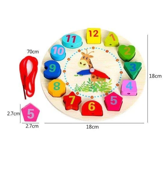 Zhltoys Eğitici İp Dizme Ahşap Saat Oyuncak - Resim 2
