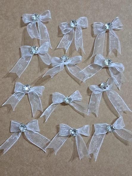 Pratikbox Mini Fiyonk / Gümüş Tek Taşlı / Tül 1cm'lik / Hediyelik / Süsleme / Beyaz Renk / 50 Adet - Resim 4