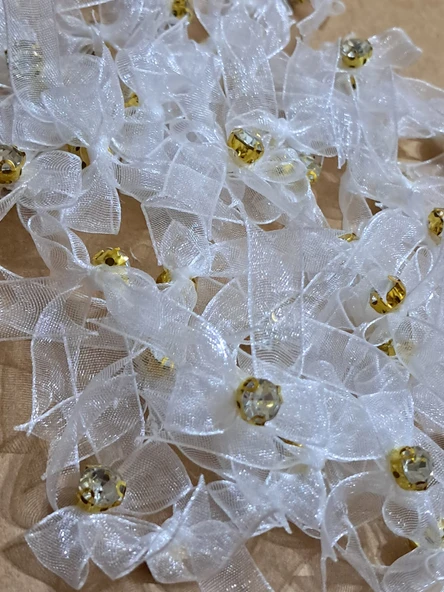 Pratikbox Mini Fiyonk / Altın Tek Taşlı / Tül 1cm'lik / Hediyelik / Süsleme / Beyaz Renk / 50 Adet ürün görseli 1