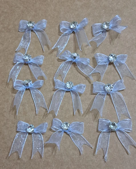 Pratikbox Mini Fiyonk / Gümüş Tek Taşlı / Tül 1cm'lik / Hediyelik / Süsleme / Mavi Renk / 50 Adet - Resim 2