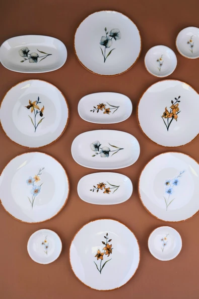 Tabak Evi Porselen Azelya Kahvaltı ve İkram Takımı 6 Kişilik 14 Parça - Resim 3