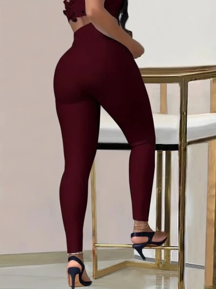 MDB Kadın Yüksek Bel Belden Toka Detaylı Dalgıç Tayt - Resim 2