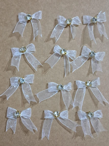 Pratikbox Mini Fiyonk / Altın Tek Taşlı / Tül 1cm'lik / Hediyelik / Süsleme / Beyaz Renk / 50 Adet - Resim 5