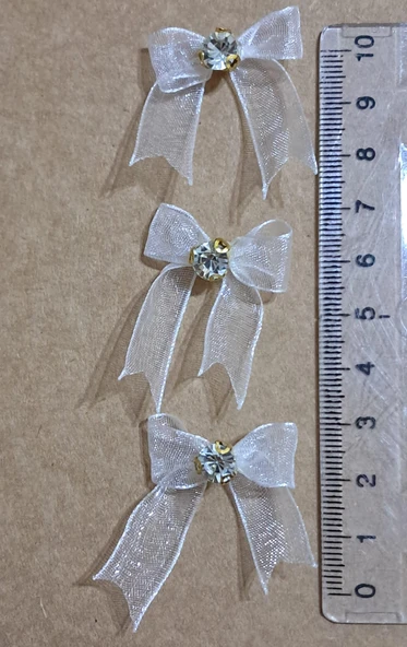 Pratikbox Mini Fiyonk / Altın Tek Taşlı / Tül 1cm'lik / Hediyelik / Süsleme / Beyaz Renk / 50 Adet - Resim 3