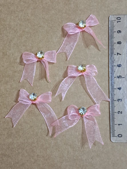 Pratikbox Mini Fiyonk / Altın Tek Taşlı / Tül 1cm'lik / Hediyelik / Süsleme / PEMBE Renk / 50 Adet ürün görseli 1