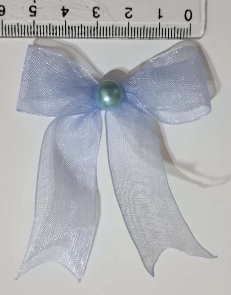 Pratikbox Fiyonk / Tül 2cm'lik / Hediyelik / Süsleme / Mavi Renk/Yarım İnci Boncuklu / 50 Adet - Resim 2