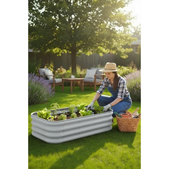 Modüler Yükseltilmiş Bahçe Yatağı Yükseltilmiş Sebze Yatağı No:4 (110X60) Gri ürün görseli