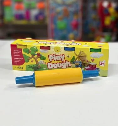 4'lü Çok Renkli Oyun Hamuru ve Merdanesi Oyun Seti - Resim 2