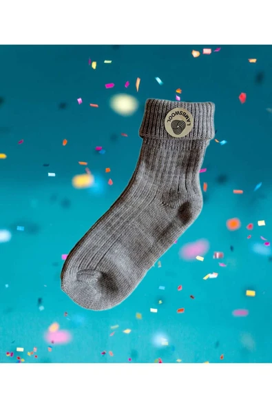 Yünlü Çorap Soket Fitilli Erkek Unısex Kadın Bot Çorabı, Kalın Kışlık Kokulu Gri Yılbaşı Çorabı ürün görseli 1
