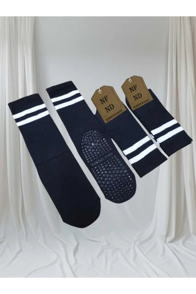 2 ÇİFT YOGA PİLATES ÇORABI KADIN KAYMAZ SİLİKON TABAN PAMUKLU SOKET TENİS ÇORAP HAVLULU SİYAH BEYAZ. - Resim 5