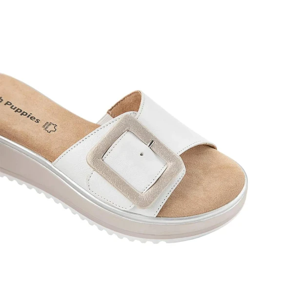 Hush Puppies İcyi 625203 Hakiki Deri Kadın Terlik Beyaz - Resim 3