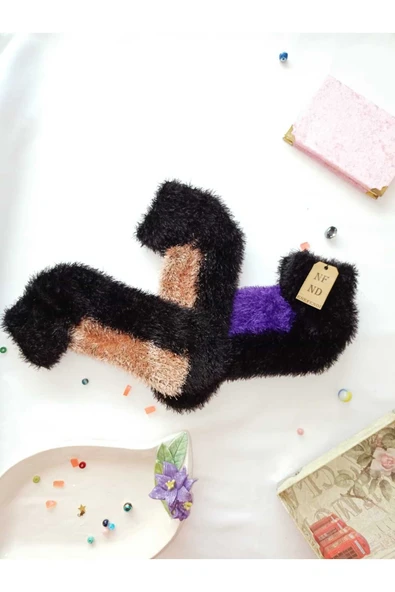 2 ÇİFT TÜYLÜ KIŞLIK TERMAL ÇORAP DİKİŞSİZ PELUŞ PATİK MOR VİZON ERKEK KADIN EV-PARTİ ÇORABI 36-41 - Resim 7