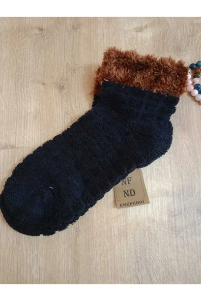 HAVLU TAY TÜYÜ  PATİK KABARTMALI KOKULU SICAK YILBAŞI YUMUŞAK SÜSLÜ LACİVERT ÇORAP 36-40 ürün görseli 1