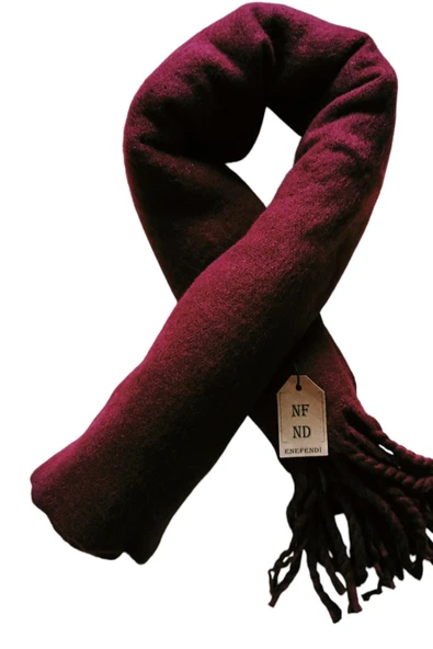 OMUZ ŞALI ATKI YUMUŞAK KALIN POFİDİK KIŞLIK SICAK PÜSKÜLLÜ BORDO 50x185 ürün görseli 1