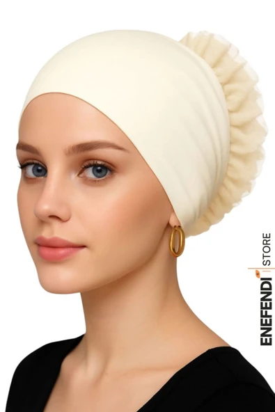 Silikonlu Fırfırlı Bone Kaymayan Topuz Bonesi Dikişsiz Krem | Konforlu Şık Pratik Bone ürün görseli