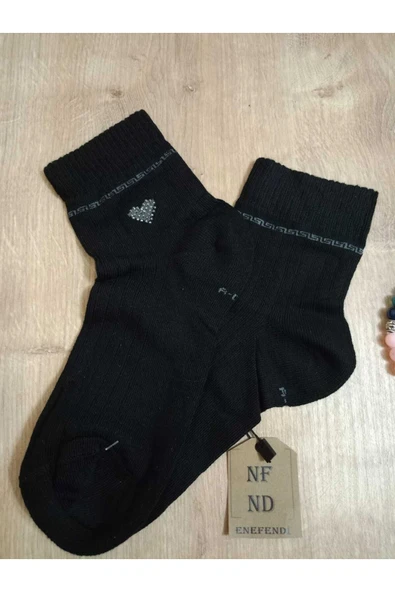 Likralı Pamuklu Kokulu Taşlı Kalpli Burun Dikişsiz Çorap Siyah Kadın Çorabı 36-40 - Resim 5