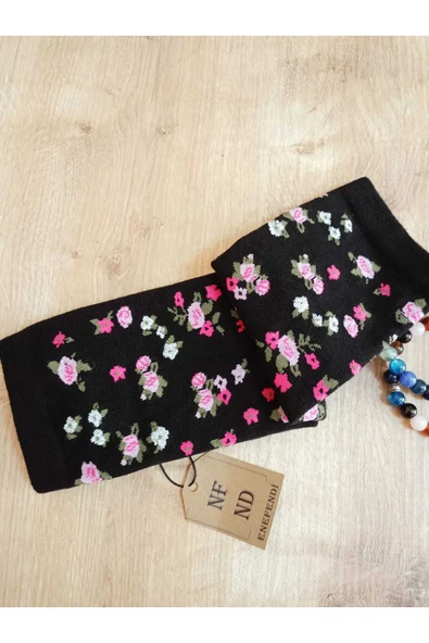 SİMLİ PAMUKLU DİKİŞSİZ YILBAŞI ÇİÇEKLİ  SOKET ÇORABI YUMUŞAK SİYAH KADIN ÇORAP 36-40 - Resim 3