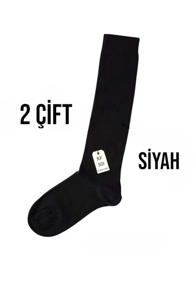 ANNE ÇORABI 2ÇİFT DİZALTI LÜX KALİTELİ PAMUKLU BURUN DİKİŞSİZ SIKMAYAN LASTİK KADIN ÇORAP SİYAH - Resim 3